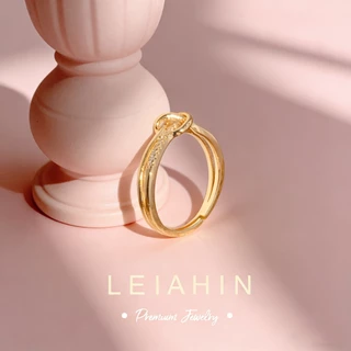 LEIAHIN แหวนแฟชั่นผู้หญิง ชุบทอง 18k ประดับเพทาย รูปหัวใจ ดีไซน์มินิมอล ปรับขนาดได้ ไม่ลอกสีดำ 593r