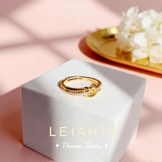 LEIAHIN แหวนแฟชั่นผู้หญิง ชุบทอง 18k ประดับเพทาย รูปหัวใจ ดีไซน์มินิมอล ปรับขนาดได้ ไม่ลอกสีดำ 593r