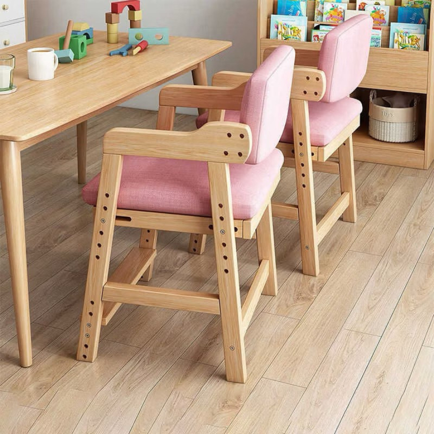 เก้าอี้เด็กปรับความสูงได้ เก้าอี้ไม้ทานอาหารมีพนักพิง เบาะนุ่ม สำหรับเด็ก มี2สี ฟ้า/ชมพู แข็งแรง