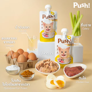 Push! อาหารแมว ซองบีบ [6/12/24 ซอง] Seafood Duo 🐟 Complete Balance 100g ไม่เติมเกลือ