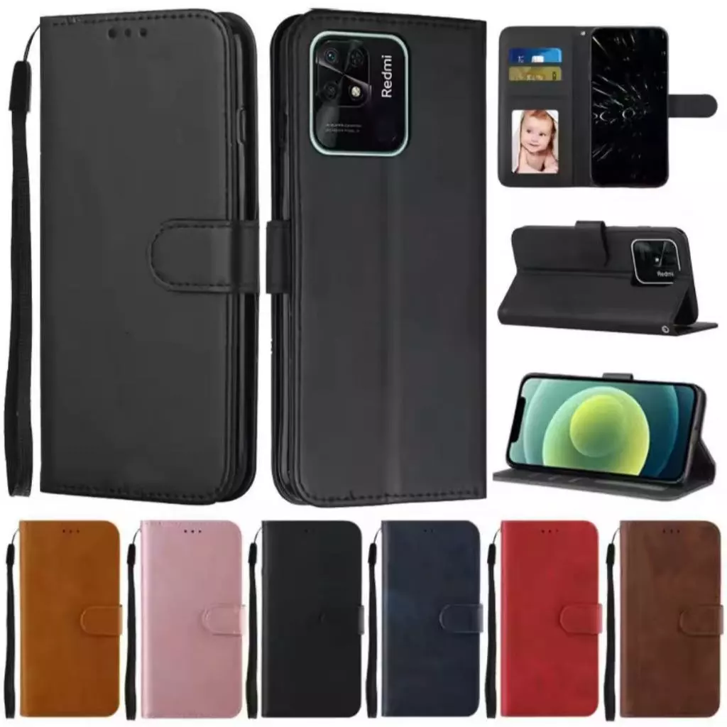 เคสแบบพับได้ สำหรับXiaomi Redmi 8 8A 9A 9C Redmi 10 10C 10A POCO C55 C40 เคสกระเป๋าหนัง ใส่บัตร แม่เหล็กล็อค แถมสาย
