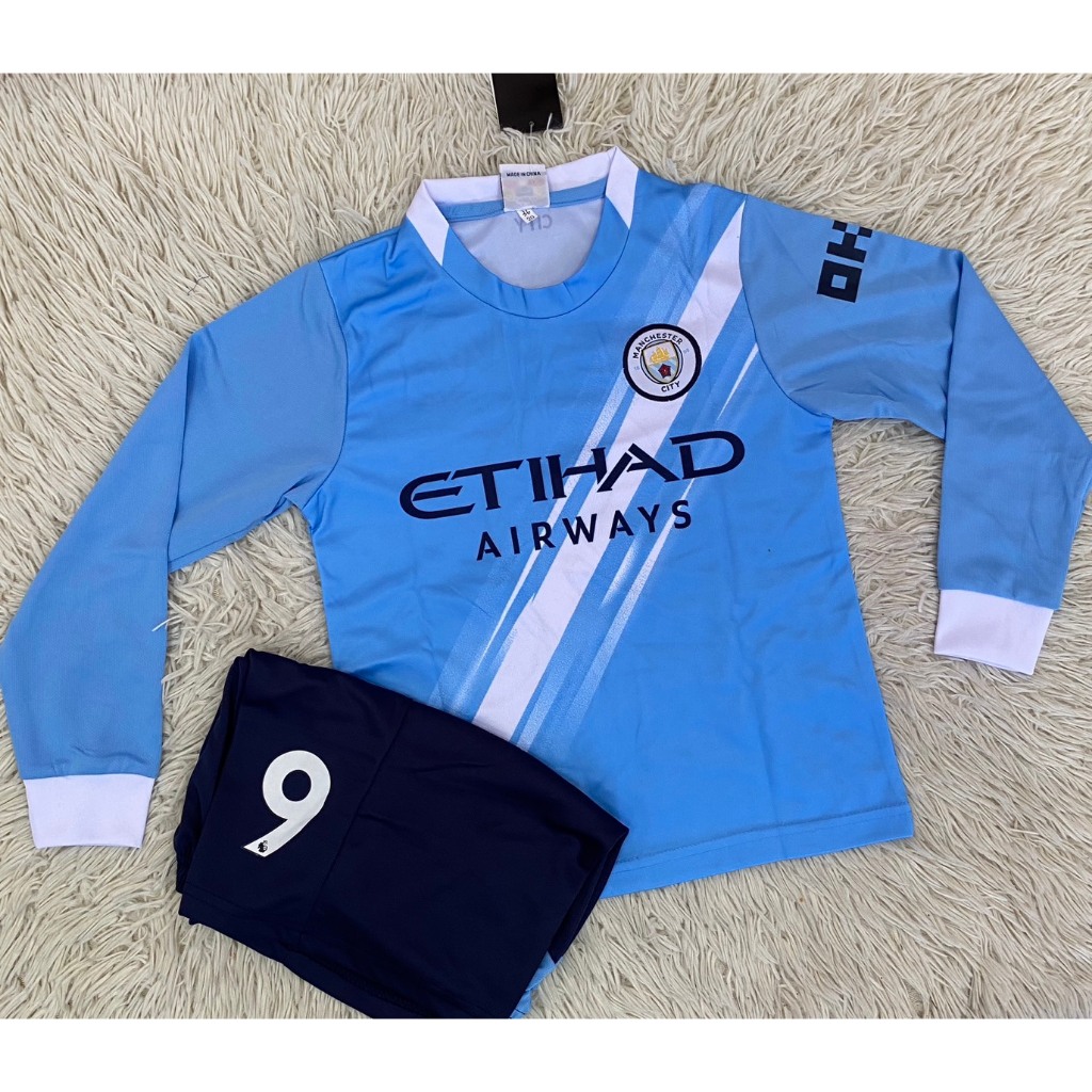 ชุดนักฟุตบอลแขนยาว เบอร์9 ชื่อHAALANDทีมแมนเซสเตอร์ ซิตี้เสื้อ+กางเกง