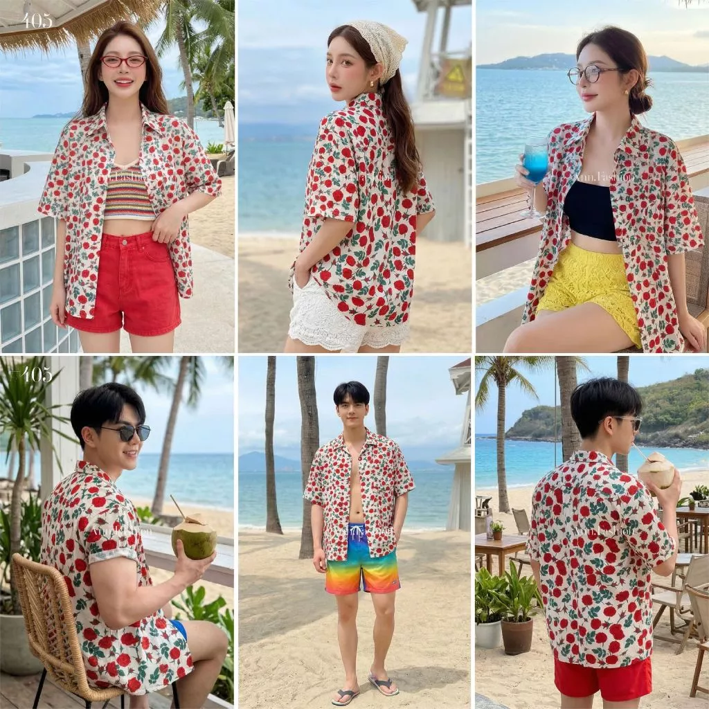 เสื้อลายดอก ผู้หญิง ฮาวาย แขนสั้นกระดุมหน้า ผ้าไหมอิตาลี #3009 thumbnail 10
