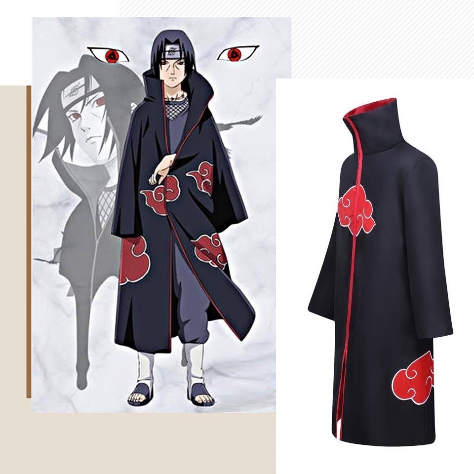 🔥พร้อมส่ง จาก กทม🔥เเสื้อคลุม จากอนิเมะเรื่อง Naruto Akatsuki Sasuke Uchiha Itachi สำหรับคอสเพลย์ （ผ้าคาดศีรษะ + คุไน）