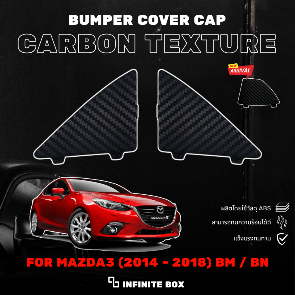 แผ่นปิดช่องกันชนหน้า ลายแคฟล่า Mazda3 Skyactiv 2014-2018 (BM/BN) Front Bumper Triangle Cover Kavlar Texture