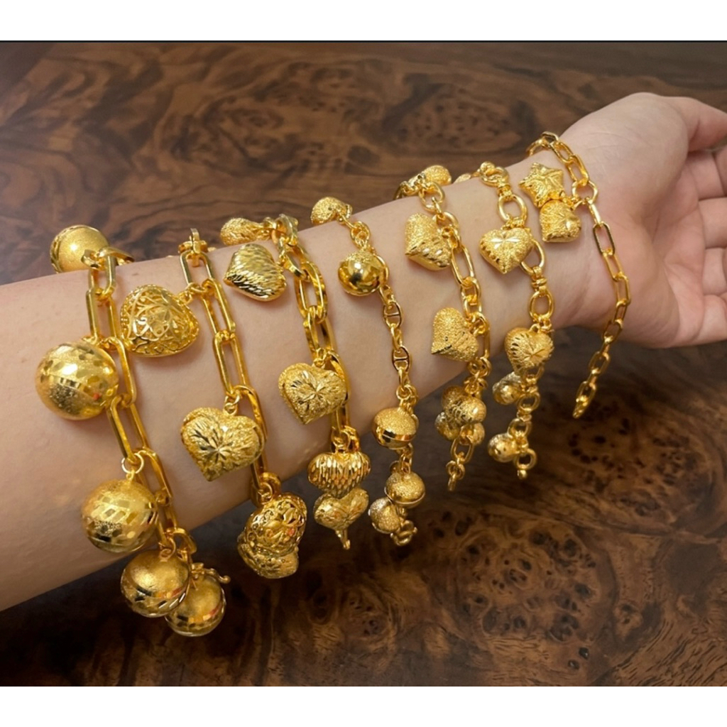 สร้อยข้อมือห้อยอหลั่ย คุณสมบัติเนื้อโลหะหุ้มทองไมครอนแท้คัดเกรด หลากหลายฟรีตะขอ