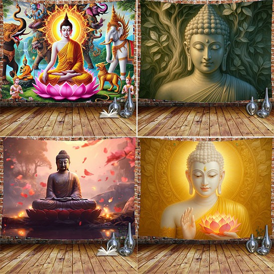 ผ้าแขวนผนัง ผ้าแต่งห้อง พร้อมชุดติดตั้ง ลายพระพุทธเจ้า 01 แต่งห้องพระ ตกแต่งบ้าน สายมู ของแต่งห้อง