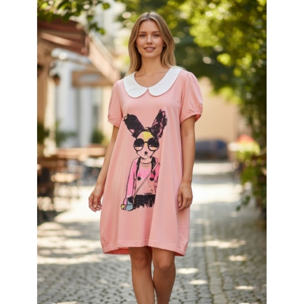 38WEEK(ป้ายห้อย) เดรส/เสื้อตัวยาว ป้ายXL อก40/ยาว29 ผ้าcottonยืด,ปกผ้าโพลีไม่ยืด พิมพ์ลายแต่งน่ารัก