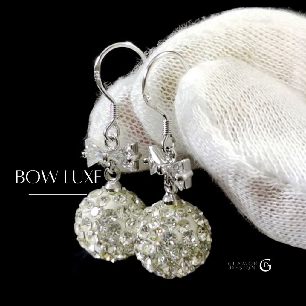 Glamor ต่างหูเงินแท้ S925 Bow Luxe ประดับเพชรเทียม สวยสง่าไม่แพ้