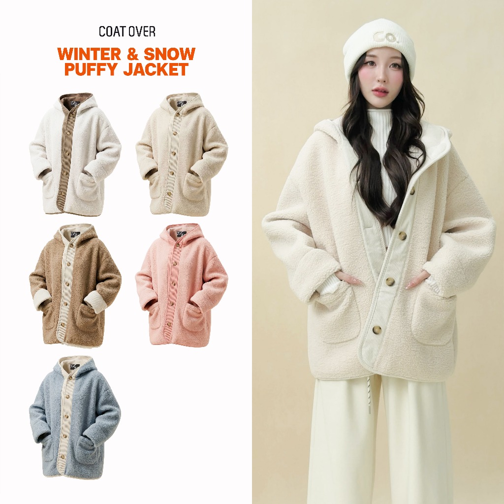 CO1121 WINTER & SNOW PUFFY JACKET เสื้อแจ๊กเก็ตขนฟูพร้อมฮู้ดดี้