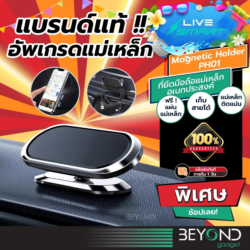 รุ่นหมุนได้ แม่เหล็กแรง❗️ ที่ยึดมือถือในรถแบบแม่เหล็ก ติดหลังมือถือ LiveSmart Magnetic Holder PH01 ที่วางมือถือในรถยนต์