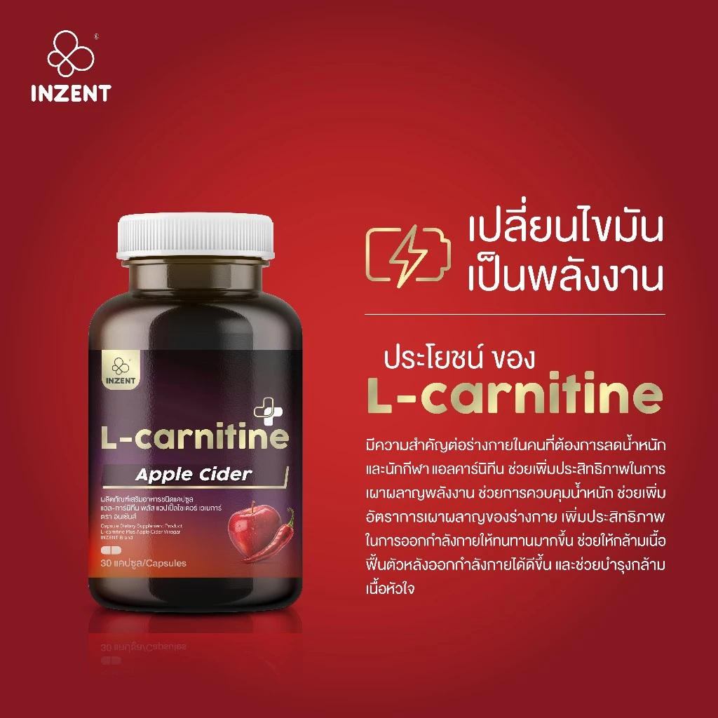 [โปร 1 เเถม 2]   แอลคาร์นิทีน L-Carnitine  แอลคานิทีน ตรา inzent thumbnail 4