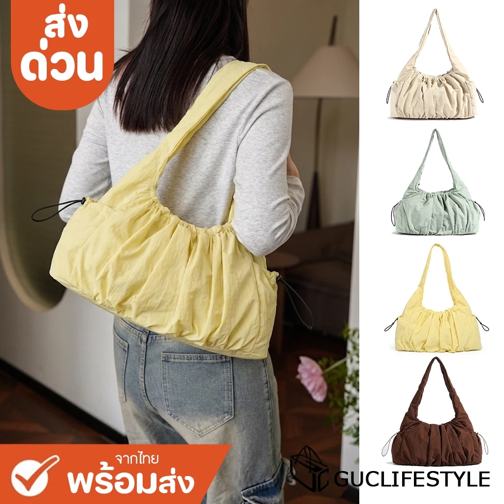 ส่งด่วน GUCSELECTED(B2524) กระเป๋าถือสะพายไหล่ผ้าไนล่อนกันน้ำ ทรงจีบจุของได้เยอะ