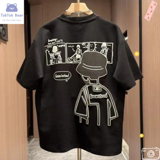 เสื้อยืดเด็กผู้ชาย เสื้อแขนสั้นเด็ก งานแฟชั่น ทรงหลวม ผ้านิ่…
