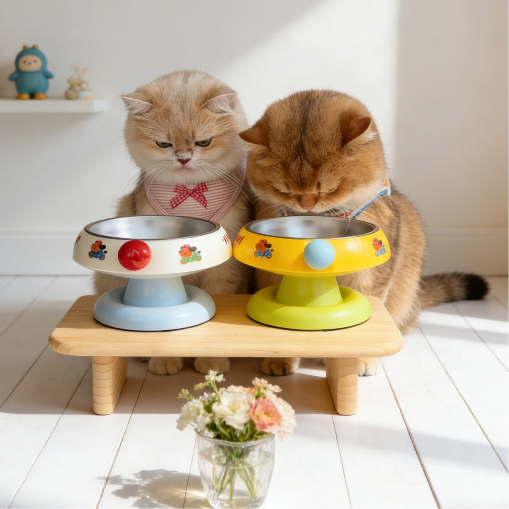 Coco.Petชามอาหารสัตว์เลี้ยง สแตนเลสสตีล สีไอศกรีม น่ารัก เส้นผ่าศูนย์กลาง 18.5 ซม. ปลอดคอ ป้องกันล้ม ถอดออกได้ สำหรับแมว