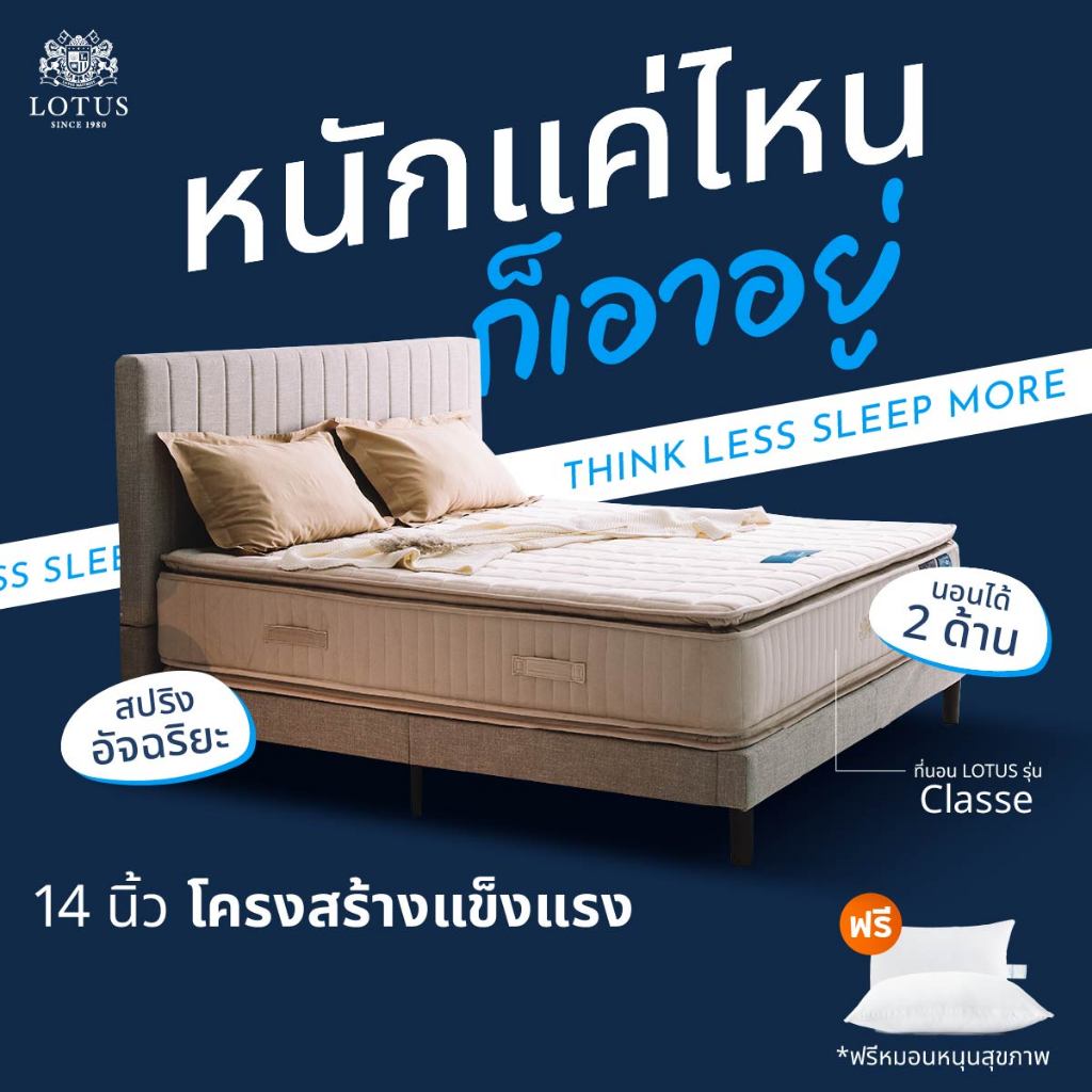 LOTUS ที่นอนสปริงอัจฉริยะ รุ่น Classe หนา 14 นิ้ว นอนได้ 2 ด้าน สัมผัสนุ่ม ลดแรงกดทับ นุ่มแน่นกำลังดี ส่งฟรี