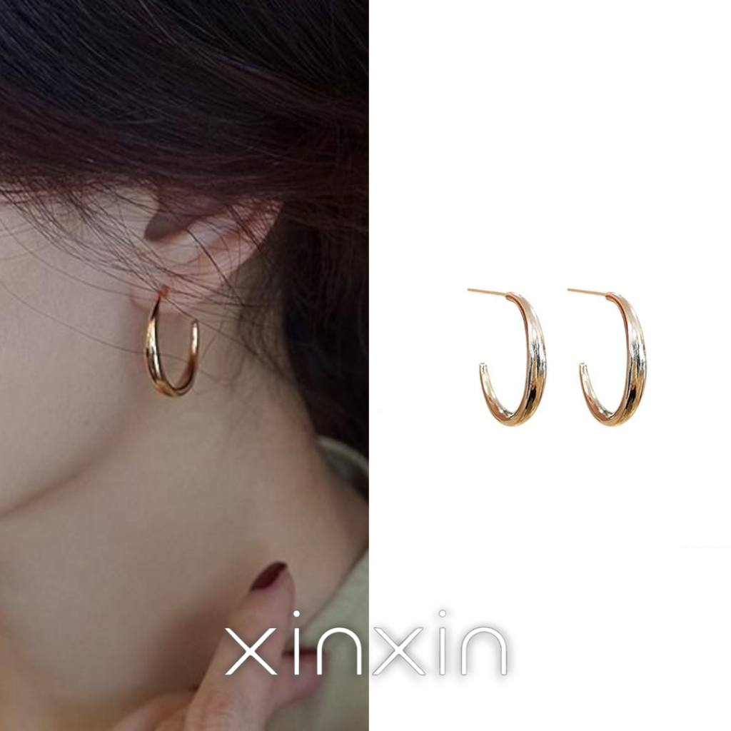 XINXIN พร้อมส่งจากไทย ต่างหูเงินแท้ S925 ต่างหูห่วงรูปตัวซีสไตล์เกาหลี16 ราคาถูก Shopee Lazada