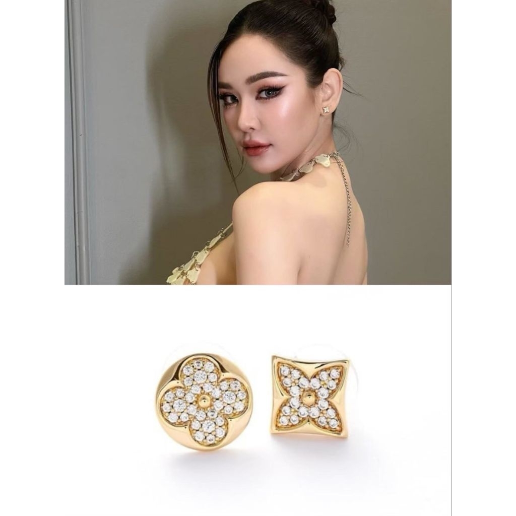 ต่างหูสไตล์LV สีทองปั๊มโลโก้ งานVIP