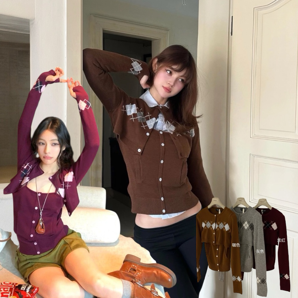 ส่งด่วน 🛵 𝐖𝐆.𝐖𝐄 8406 set 2 pcs. เสื้อสายเดี่ยวไหมพรม+เสื้อคลุมครอปแขนยาว