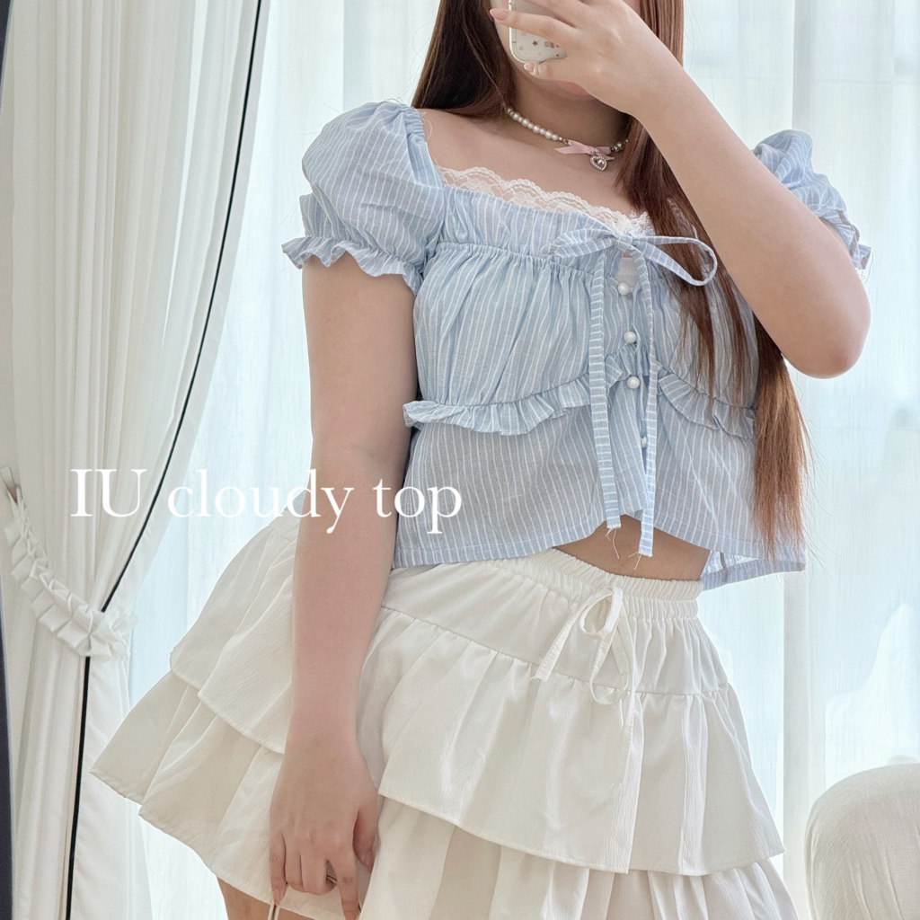 IU cloudy top⋆.𐙚 ̊🌨️”เสื้อผ้าริ้วสีฟ้าดีเทลปุ้กปิ้กต้องมีติดตู้ไว้แมชสาวอวบต้องมีบอกเลยว่าคุ้มสุดๆ!