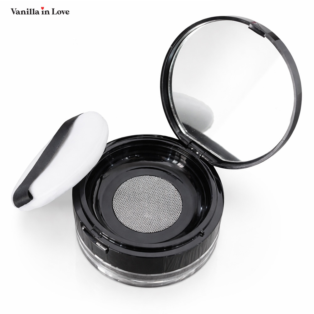 BA09 ตลับแป้งฝุ่นเปล่า สีดำ  ตาข่ายกระจายแป้ง พร้อมพัฟแต่งหน้า Empty powder box ขนาด 20 กรัม
