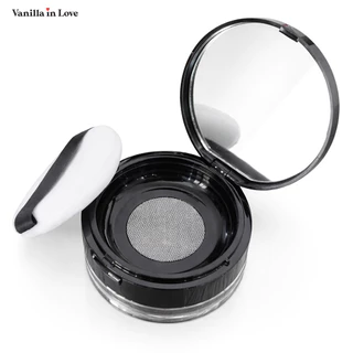 BA09 ตลับแป้งฝุ่นเปล่า สีดำ ตาข่ายกระจายแป้ง พร้อมพัฟแต่งหน้า Empty powder box ขนาด 20 กรัม