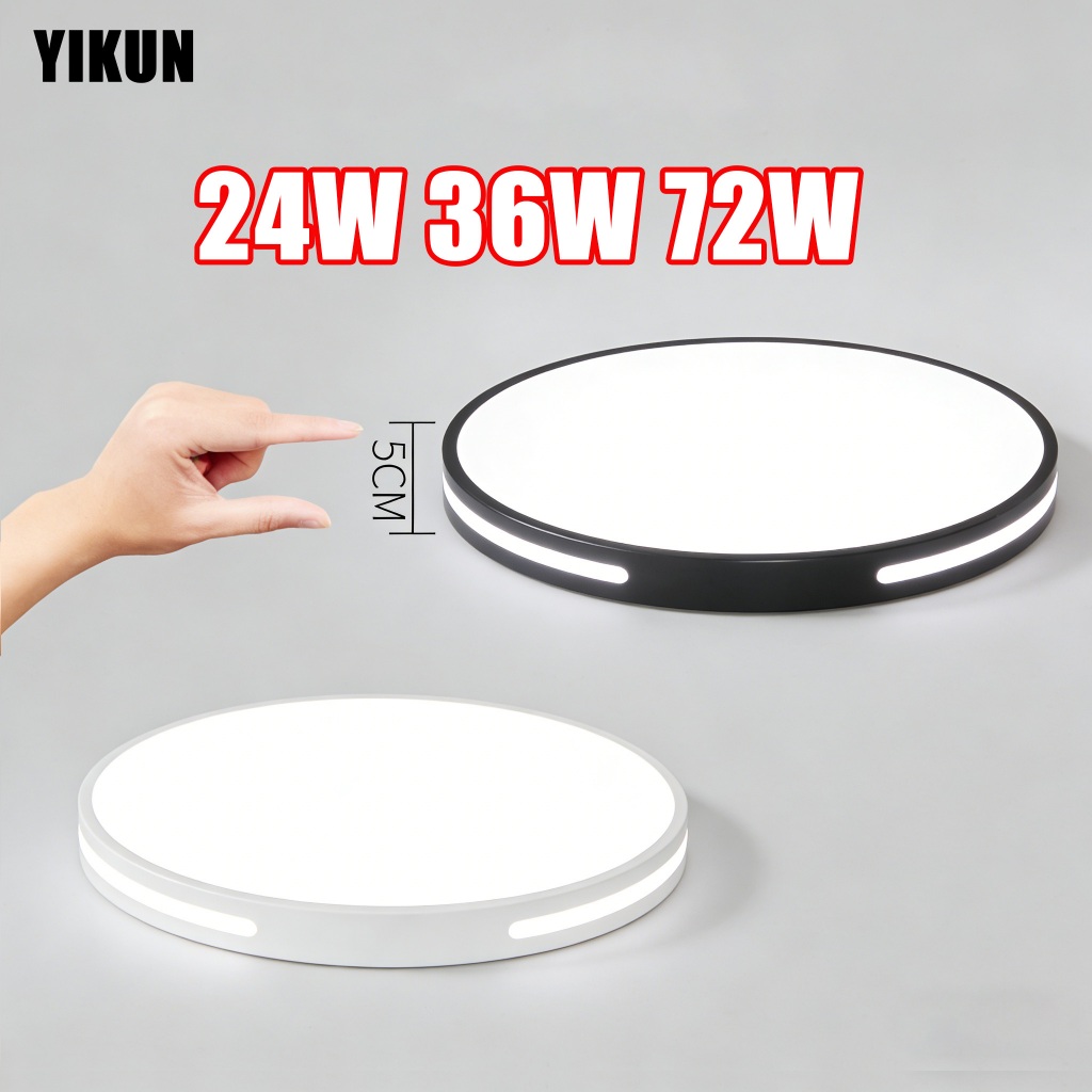 ไฟเพดาน LED 24W/36W/72W โคมไฟติดเพดาน ทรงกลม ประหยัดพลังงาน อายุการใช้งานยาวนาน ขอบขาว/ขอบดำ ไฟห้องนั่งเล่นทรงกลม