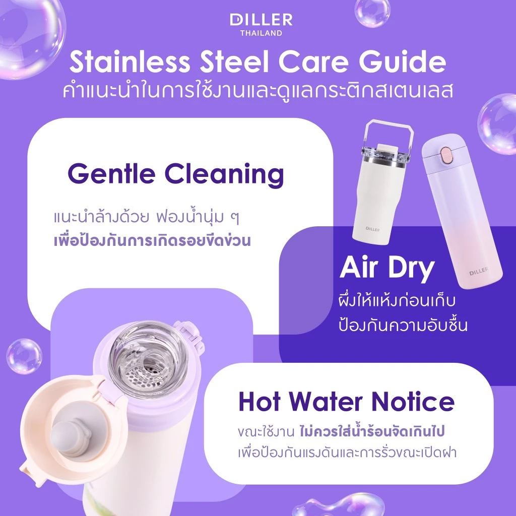 Diller Thailand Thermo Flask 350ml MLH9091 ขวดน้ำเด็ก ขวดน้ำไปโรงเรียน กระติกน้ำสุญญากาศ เก็บความเย็น-ร้อน ส่งจากกทม. thumbnail 10