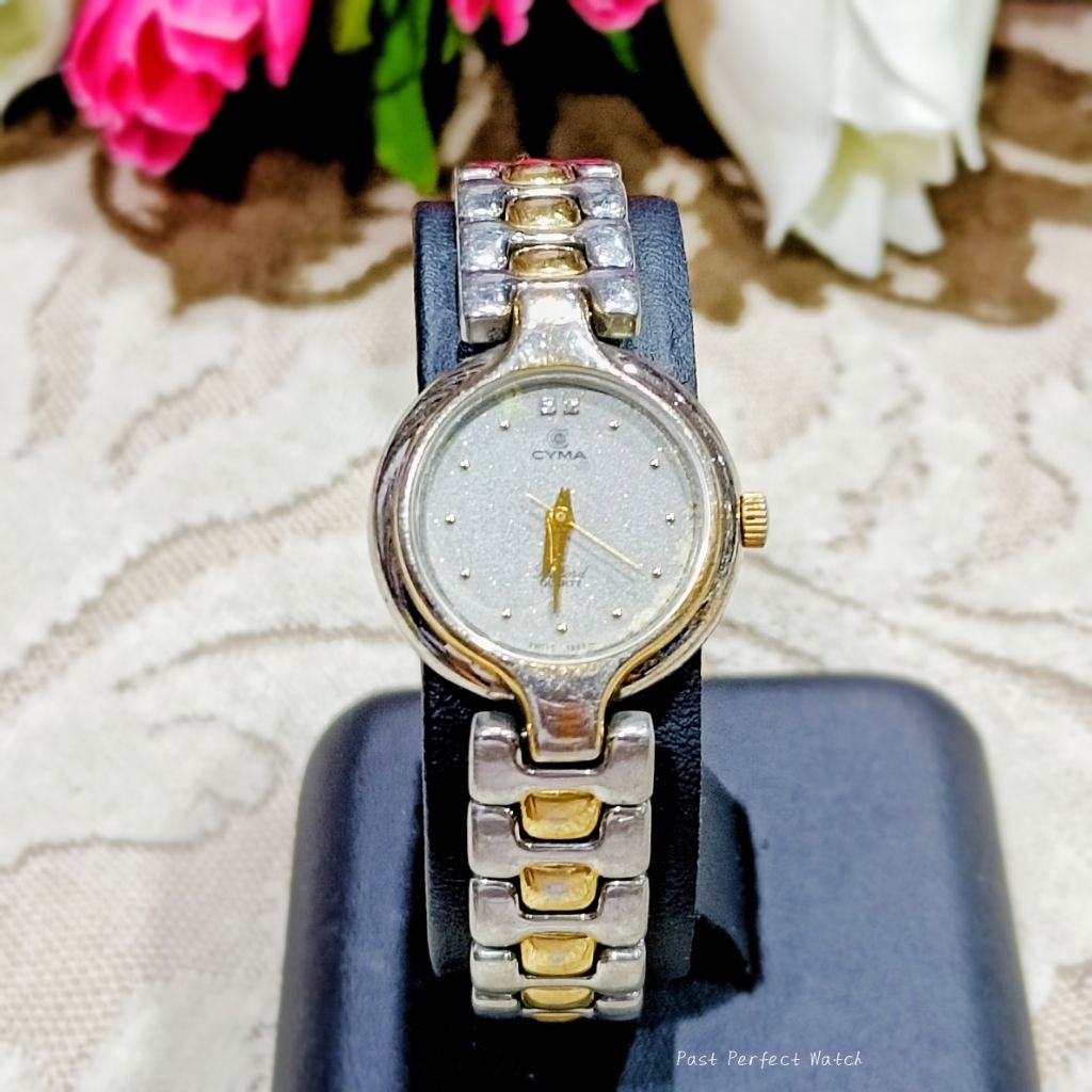 🇨🇭 CYMA Swiss Made วินเทจ 2 กษัตริย์ หน้าแป้งหลักเพชร ระบบ Quartz 2 กษัตริย์หน้าปัด 34 มม.ข้อมือ 17 