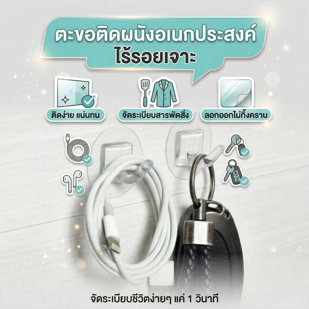 ส่งด่วน ตะขอติดผนังขนาดเล็ก กาวในตัว กลม โปร่งใส ไร้รอยต่อ