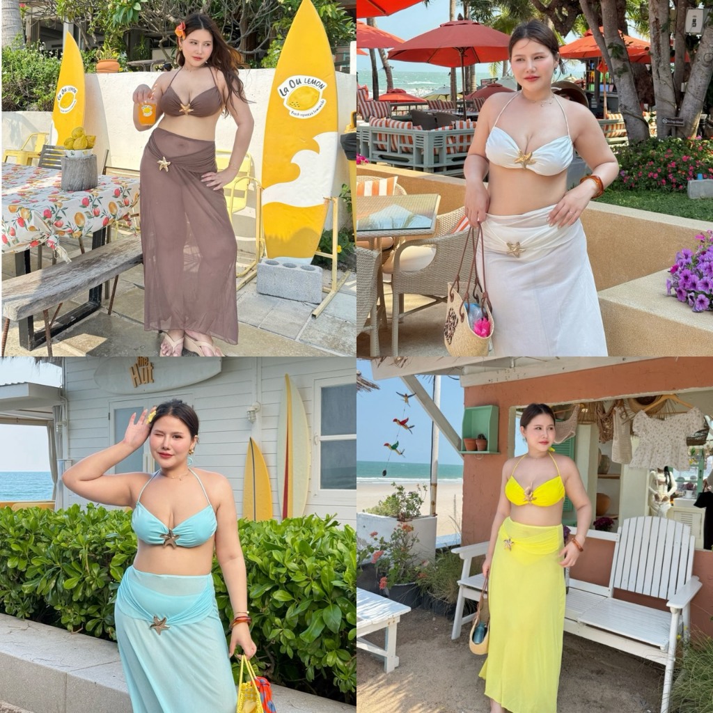 Mermaid Glow Set 🧜🏻‍♀️✨ชุดว่ายน้ำสาวอวบ เซ็ตบิกินี่ 3 ชิ้น + กระโปรงซีทรู (S0089) - Merrychubbyhouse