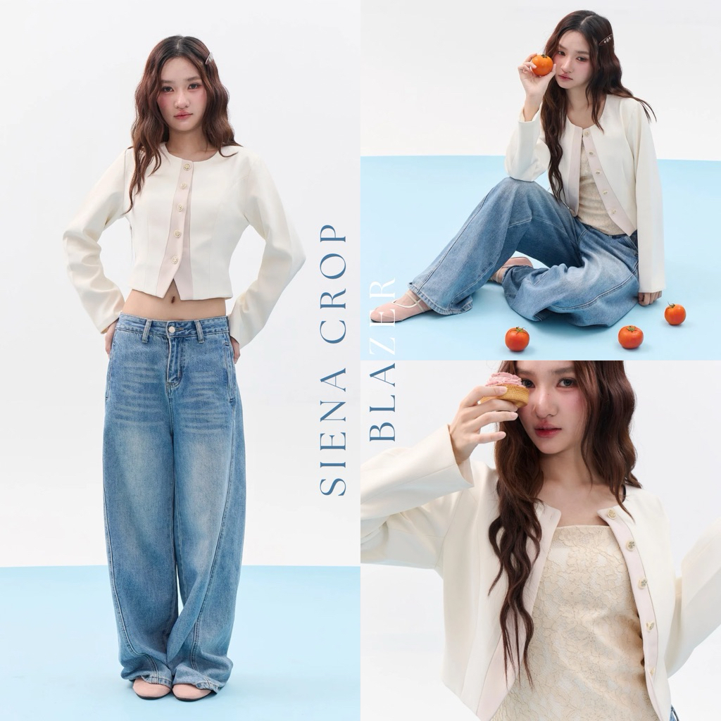 SIENA CROP BLAZER เบเซอร์ทรงครอปสุดคิ้ว ดีเทลทูโทนและกระดุมลายดอกไม้