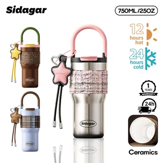 Sidagar แก้วน้ำเก็บความเย็น 750ml เคลือบเซรามิค แก้วเก็บความเย็น แบบพกพา สไตล์ชาแนล แก้วน้ำ