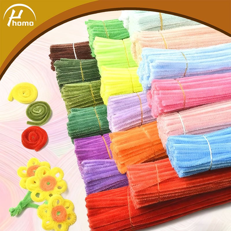 100 ชิ้น ด้ายกำมะหยี่บิด ก้าน Chenille งานฝีมือDIYเพื่อการศึกษา สำหรับเด็ก แท่งบิด กำมะหยี
