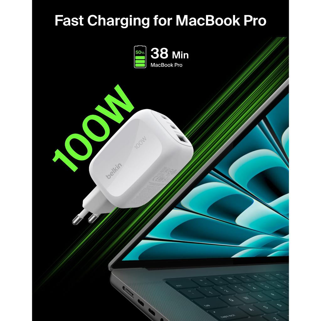 ซื้อ 1 ได้ 2! (ฟรีหัวชาร์จ 25W) Belkin WCC002/016/018 67/70/100W 3 พอร์ต มอก.ไทย ราคา ถูกที่สุด ดีลบีเคเค แกลเลอรีภาพที่ 8