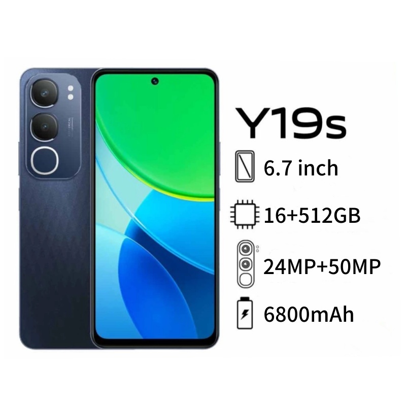 โทรศัพท์มือถือ Y19s รองรับ 2 ซิมการ์ด แรม16GB รอม512GB หน่วยความจําขนาดใหญ่ 6.7 นิ้ว รองรับแอพธนาคาร โทรศัพท์ถูกๆ