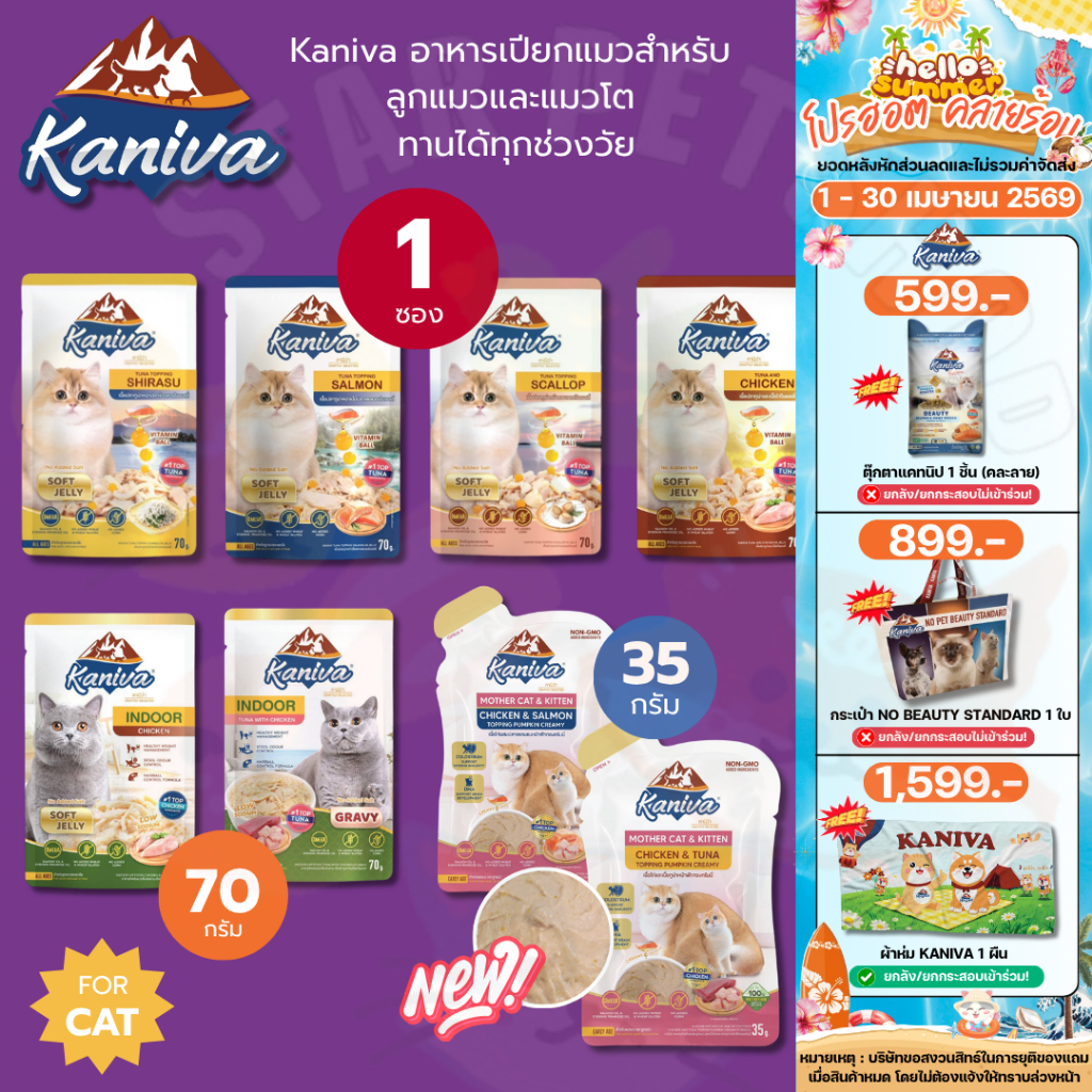 Kaniva อาหารเปียกคานิว่า เนื้อปลาทูน่า Vitamin Balls ทุกช่วงวัย ไม่เติมเกลือ 1ซอง ขนาด 70 กรัม