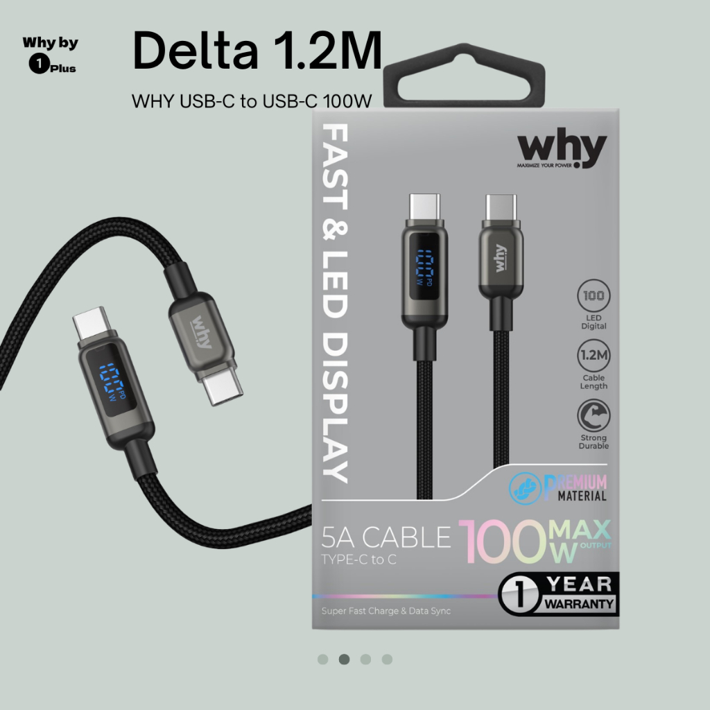 สายชาร์จ 100W WHY USB-C to USB-C  Delta 1.2M ของแท้ ประกัน 1 ปี (UC-1441C)