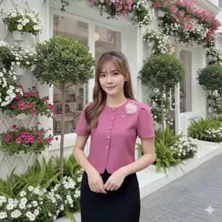 คอกลม ผ้าชินมัย+พินดอกไม้ 36 38 40 42 44 ผ้าฝ้ายพื้นเมือง เชียงใหม่ สีหวานพาสเทล