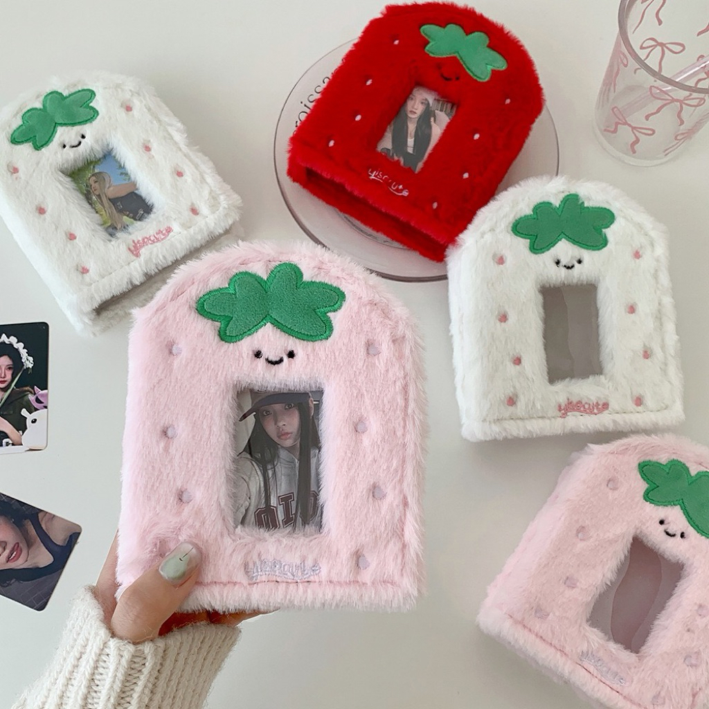 พร้อมส่ง แฟ้มสตอเบอรี่ขนปุย Strawberry (เฉพาะแฟ้ม) ขนาดA8 3ห่วง แฟ้มการ์ด Photo Album (AB) #K3