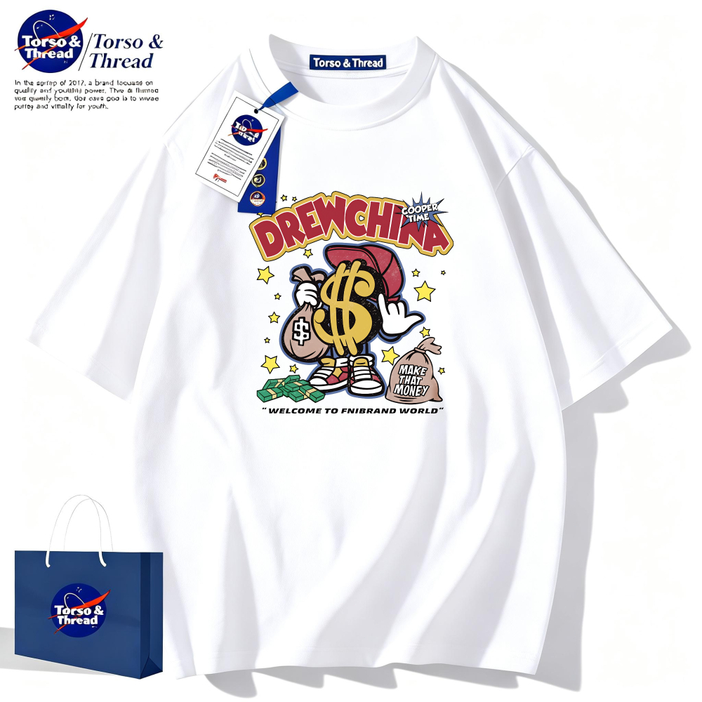 Torso & Thread เสื้อยืดผู้ชายเท่ๆ 100％cotton แฟชั่นเสื้อ summer สบายๆ เสื้อ oversize ดอลลาร์จีน ตัวละคร ดวงดาว