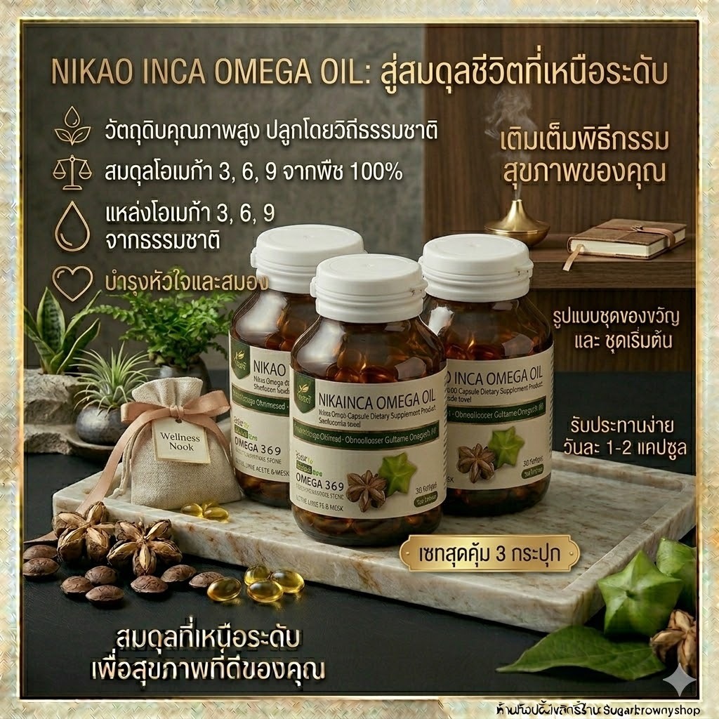 โอเมก้า 3 จากน้ำมันถั่วดาวอินคาสกัดเย็น นิเคโอะ (NIKAO) เซ็ต 3 ขวด | ผลิตภัณฑ์เสริมอาหารจากพืช