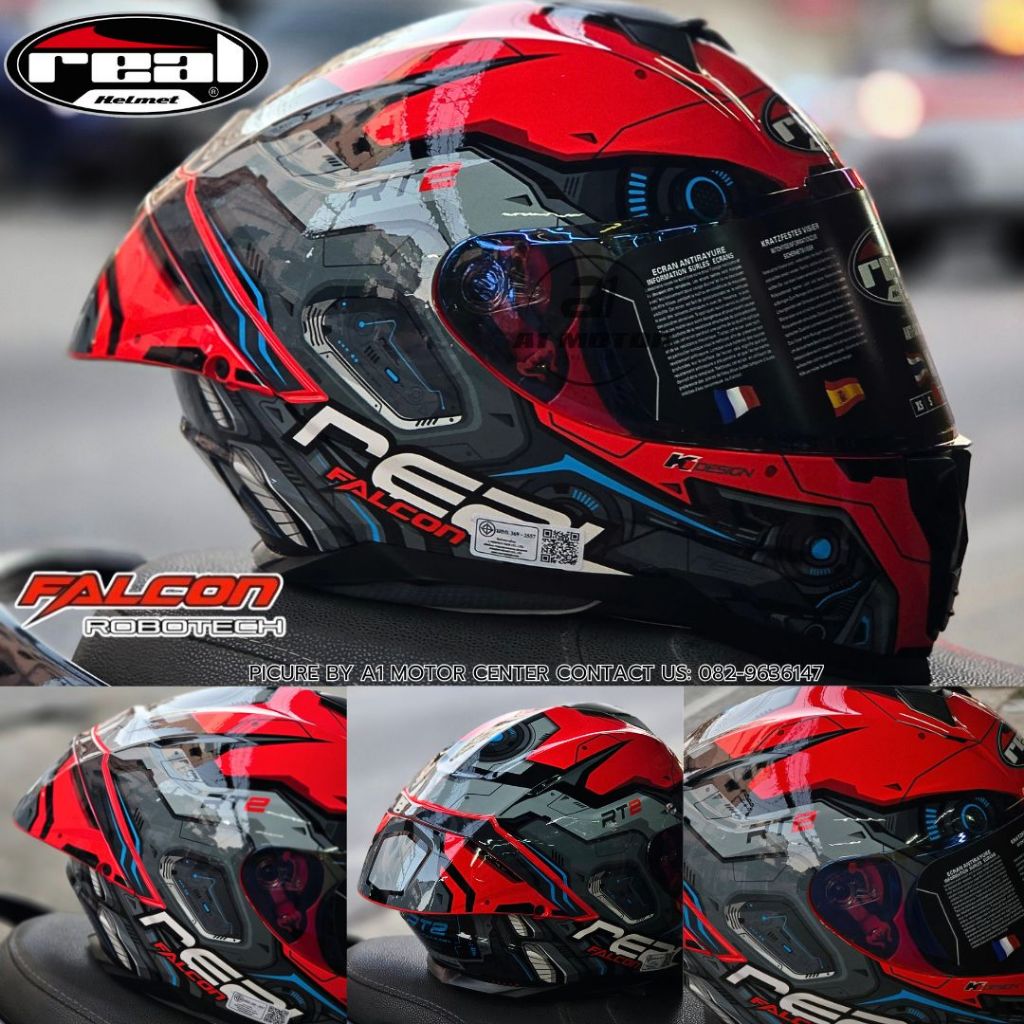 หมวกกันน็อค REAL รุ่น Falcon Robotech ชิวปรอบอิริเดียม รองรับการติดตั้งแผ่นกันฝ้า และบลูทูธ นวมถอดซักได้ S M L XL XXL