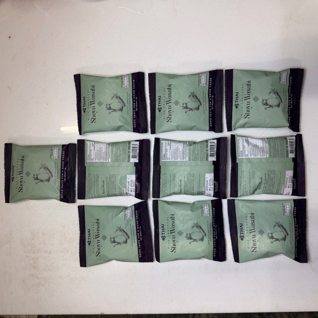 THAI Rice Crackers Shoyu Wasabi ข้าวอบกรอบ รสโชยุวาซาบิ 12กรัม x 10ห่อ สินค้าซีลพร้อมทาน