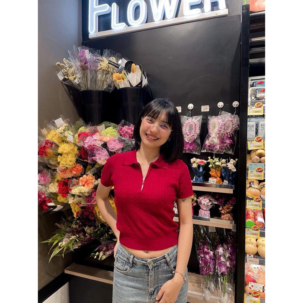 (พร้อมส่ง)BMBRANDStore | รุ่น lovely by BMB TOP 12 เสื้อคอปก คอโปโล แต่งซิป ลายโซ่ ลายเปีย ครอป