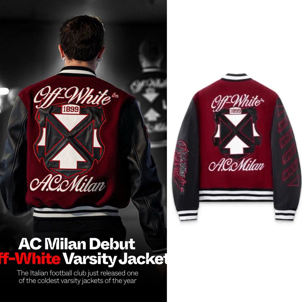 AC MILAN X OFF-WHITE Varsity Jacket in BLACK RED