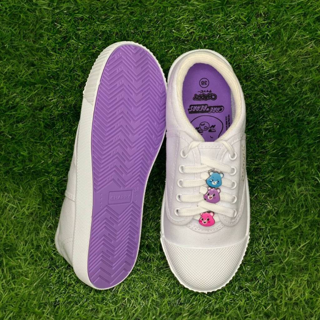 Nfshoes Chappy รองเท้าผ้าใบสีขาว ผู้หญิง แคร์แบร์ รุ่น CB001/CB008 ไซส์ 33-40 พื้นสีม่วง/ชมพู รองเท้าคุณภาพสากลW/H รูปที่ 4