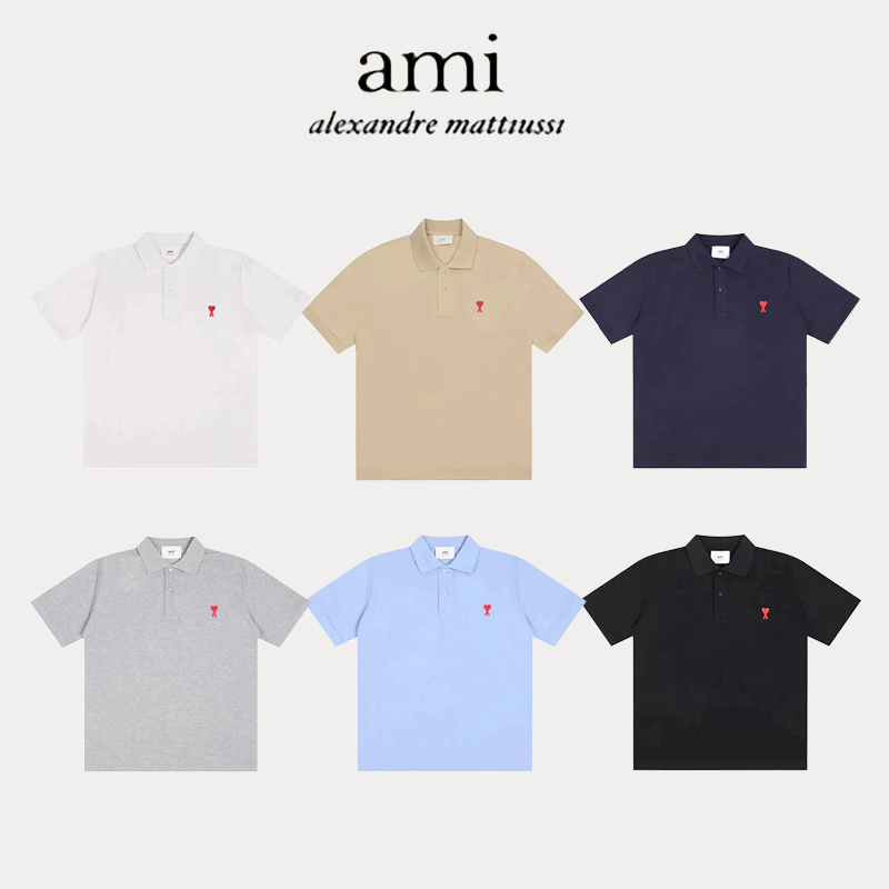 【AMI Paris】เสื้อโปโลคอตั้ง ปักลายหัวใจ สวมใส่สบายๆ สไตล์ลำลอง