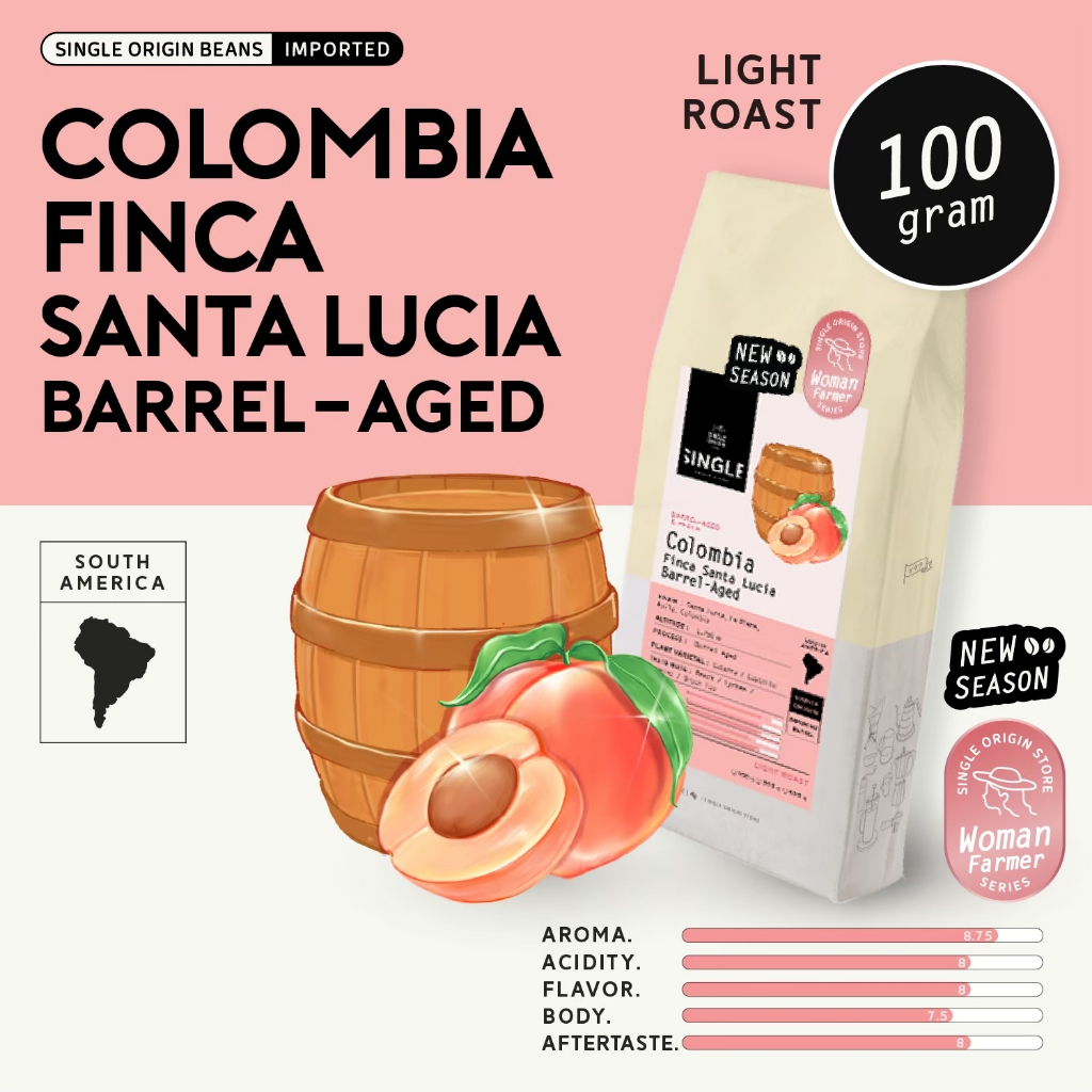 เมล็ดกาแฟคั่วอ่อน Colombia Finca Santa Lucia Barrel - Aged (Specialty Coffee)
