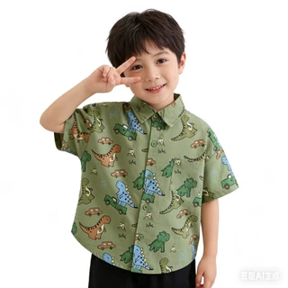 BB219 เสื้อเชิ้ตเด็กผู้ชาย ลายไดโนเสาร์ เสื้อแขนสั้นเด็ก ใส่สบาย ผ้าคอตตอนนิ่ม แฟชั่นเด็ก 2-10 ปี